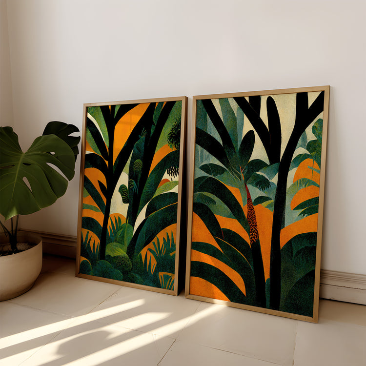 Botanical Orange Green Set of 2 Prints