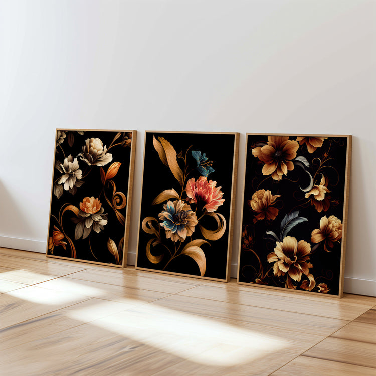 Dark Floral Set of 3 Prints