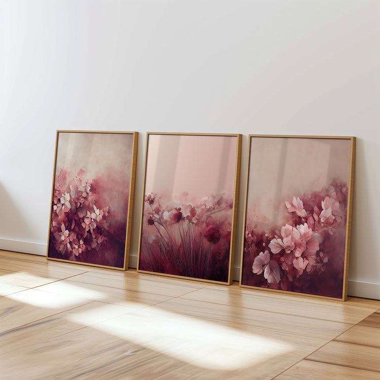 Burgundy Floral Set of 3 Prints