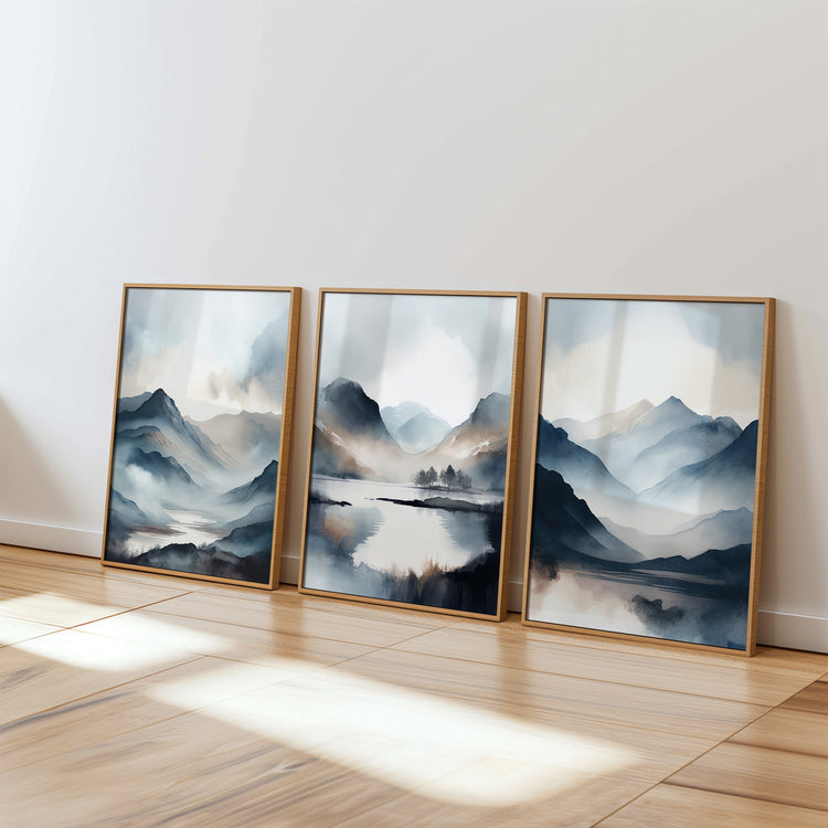 Dark Blue Mountains Set of 3 Prints