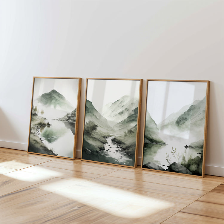 Sage Green Mountains Set of 3 Prints