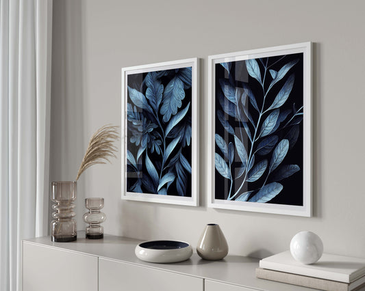 Blue Oak Leaves Set of 2 Prints