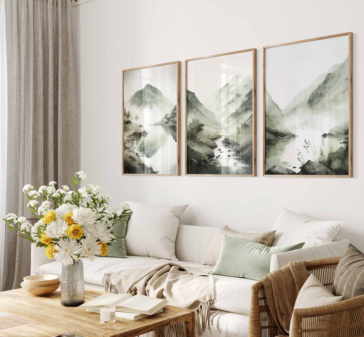 Sage Green Mountains Set of 3 Prints