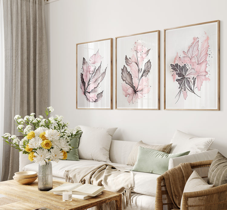 Pink Floral Set of 3 Prints