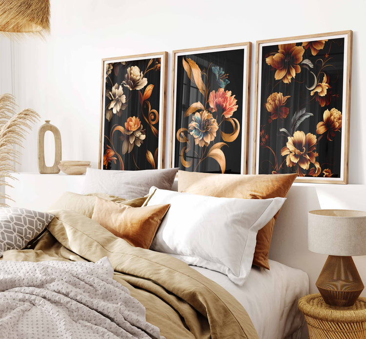 Dark Floral Set of 3 Prints