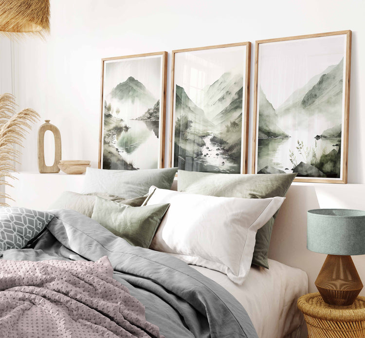 Sage Green Mountains Set of 3 Prints