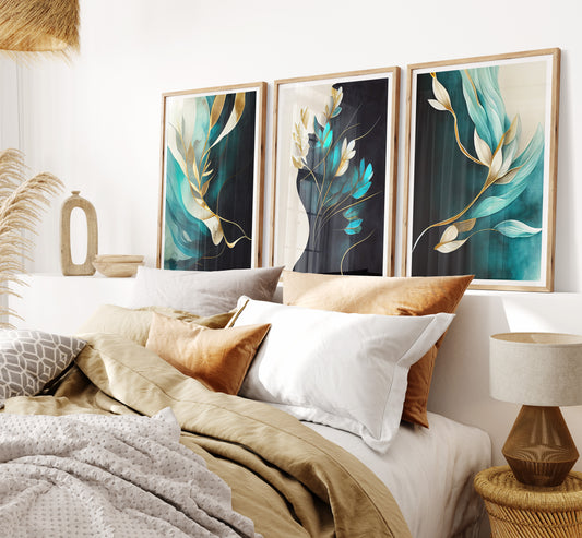 Turquoise Botanical Set of 3 Prints