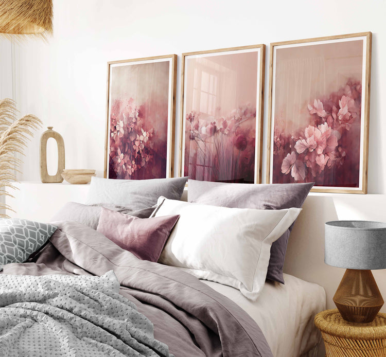 Burgundy Floral Set of 3 Prints