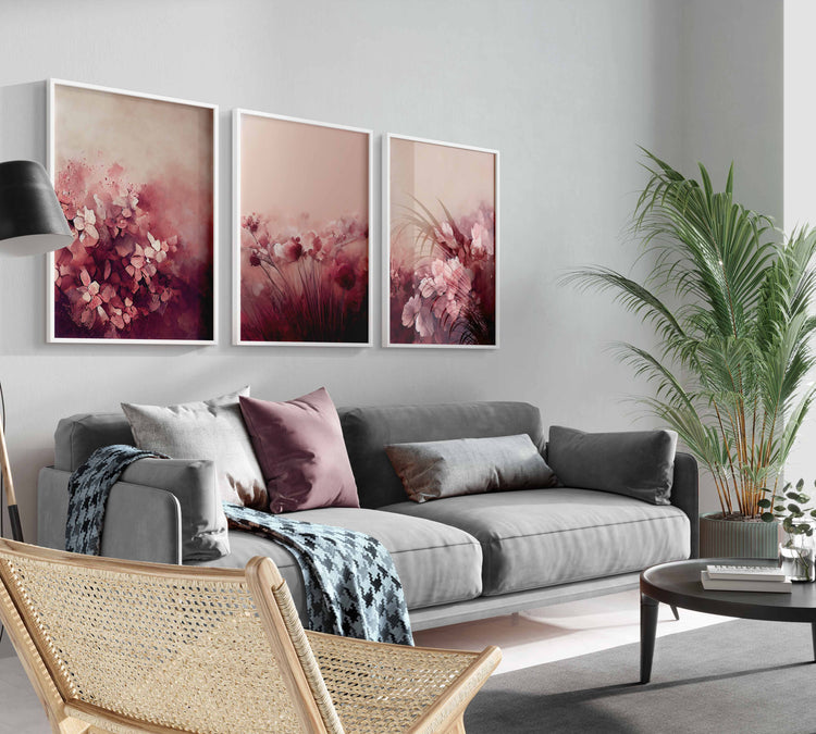 Burgundy Floral Set of 3 Prints