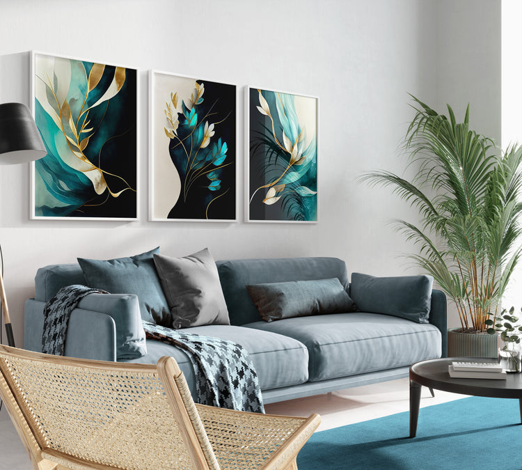 Turquoise Botanical Set of 3 Prints