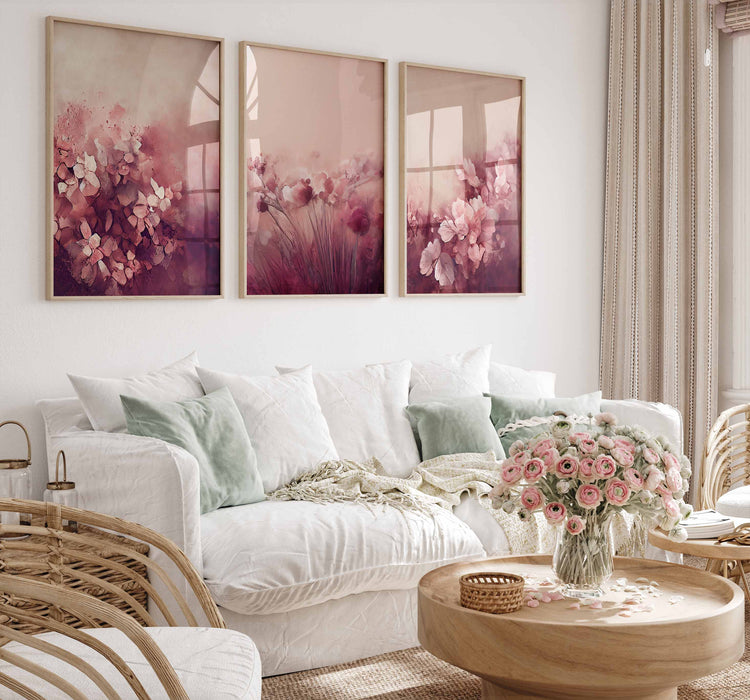 Burgundy Floral Set of 3 Prints