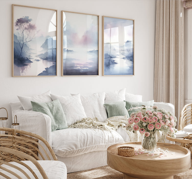 Purple Blue Landscape Set of 3 Prints