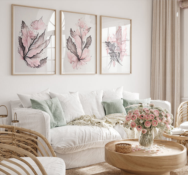 Pink Floral Set of 3 Prints