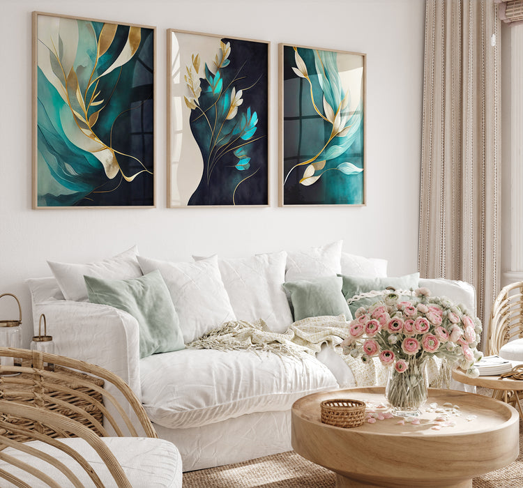 Turquoise Botanical Set of 3 Prints