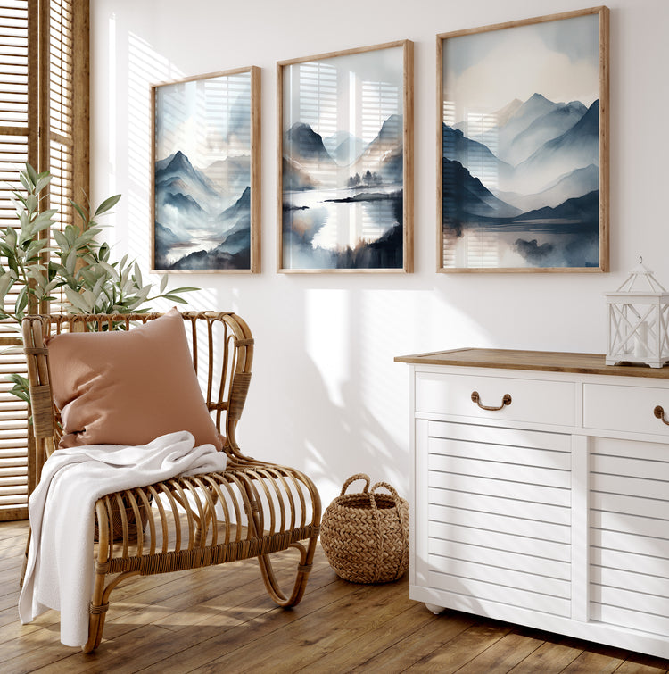 Dark Blue Mountains Set of 3 Prints