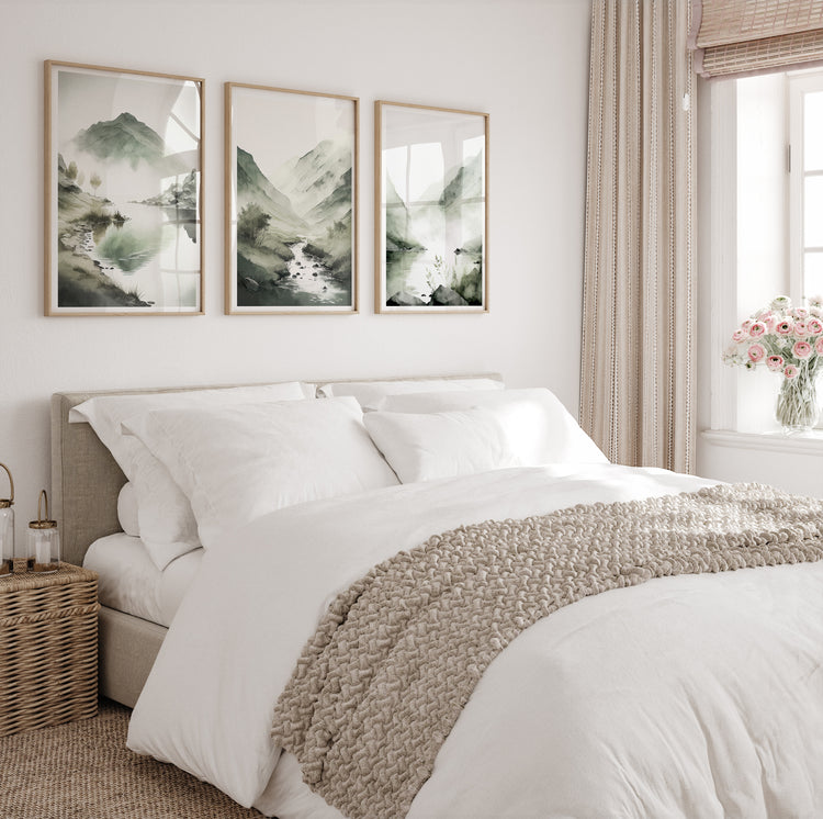 Sage Green Mountains Set of 3 Prints