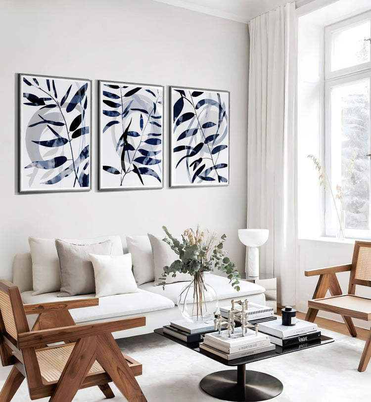 Blue Leaves Set of 3 Prints