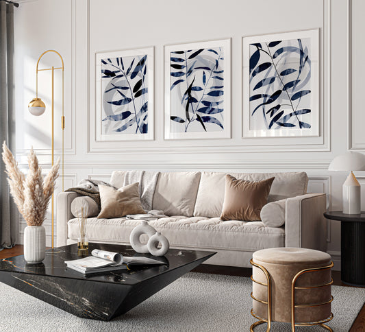 Blue Leaves Set of 3 Prints