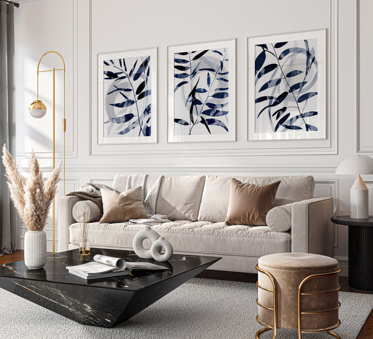 Blue Leaves Set of 3 Prints