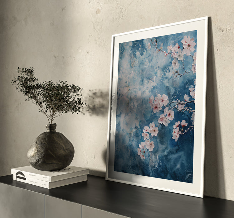 Blue and Pink Cherry Blossom Print