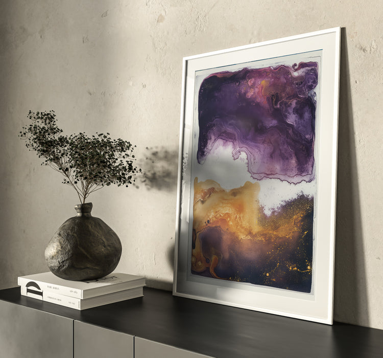 Purple Gold Ink Marble Print