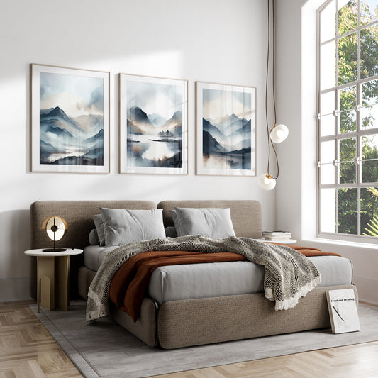 Dark Blue Mountains Set of 3 Prints