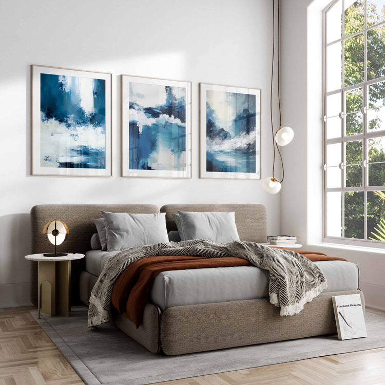 Blue White Set of 3 Prints