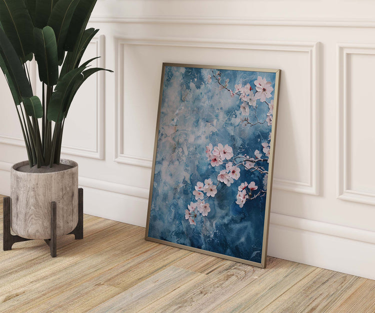 Blue and Pink Cherry Blossom Print