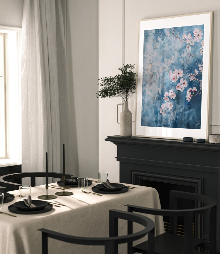 Blue and Pink Cherry Blossom Print