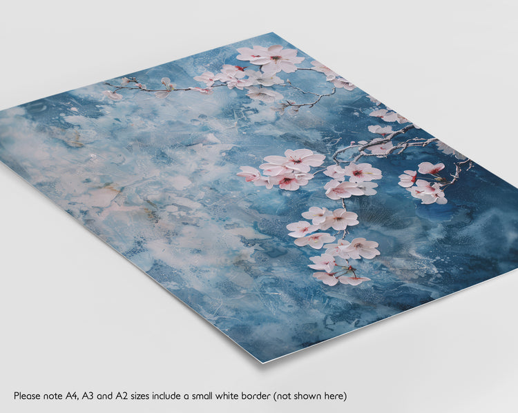 Blue and Pink Cherry Blossom Print
