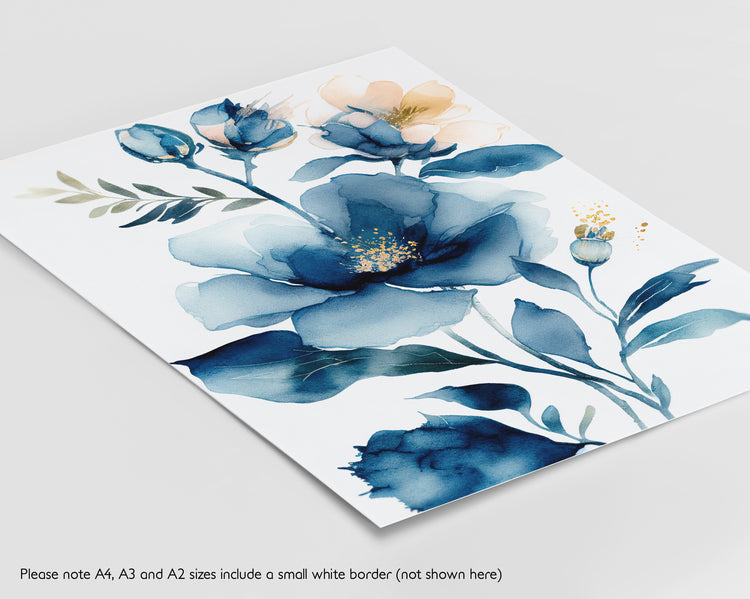 Blue Watercolour Flowers Set of 3 Prints
