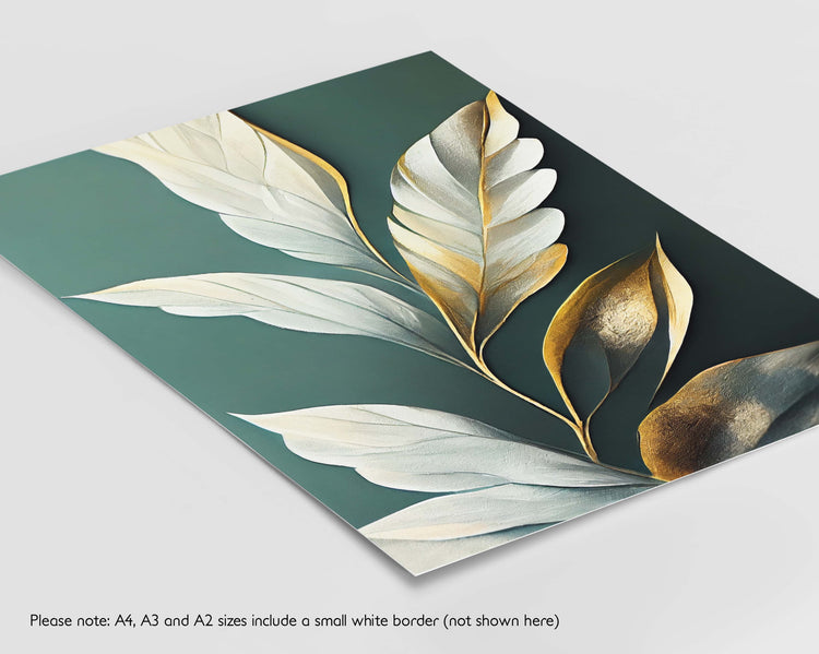 Green Gold Leaves Set of 3 Prints