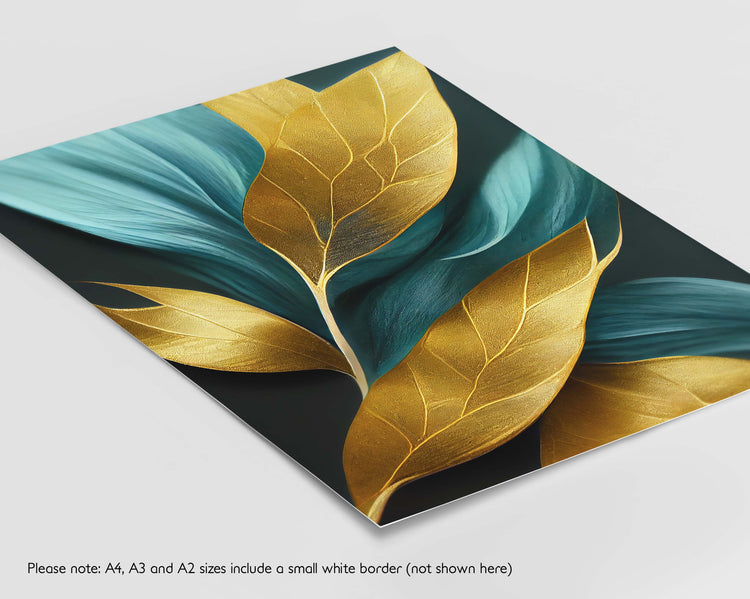 Gold Turquoise Leaves Set of 3 Prints
