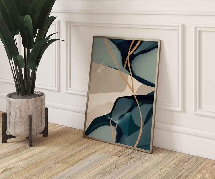 Teal Beige Lines Set of 3 Prints