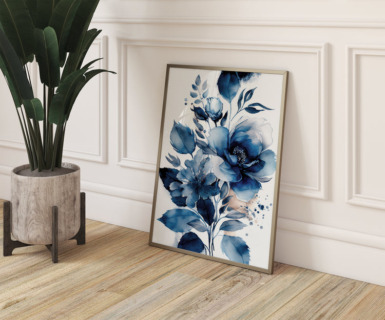 Blue Watercolour Flowers Set of 3 Prints