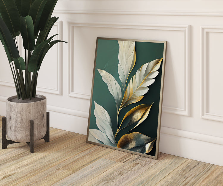 Green Gold Leaves Set of 3 Prints