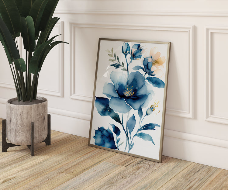 Blue Watercolour Flowers Set of 3 Prints