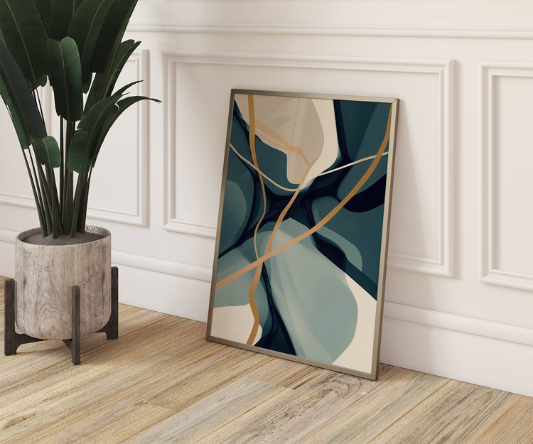 Teal Beige Lines Set of 3 Prints