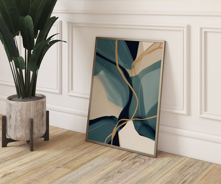 Teal Beige Lines Set of 3 Prints