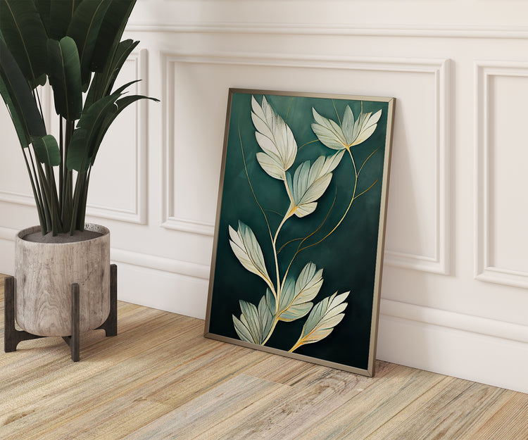 Green Gold Leaves Set of 3 Prints