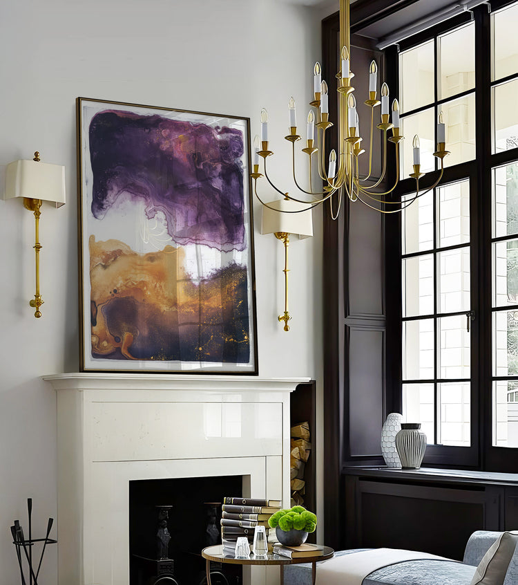 Purple Gold Ink Marble Print