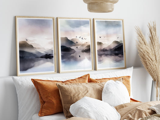 Purple Blue Mountains Set of 3 Prints