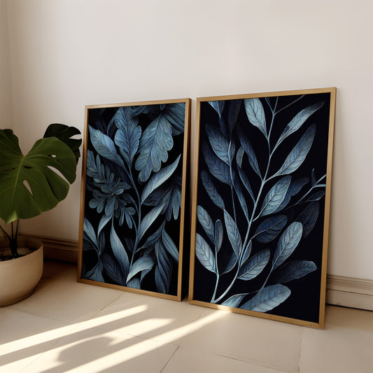 Blue Oak Leaves Set of 2 Prints