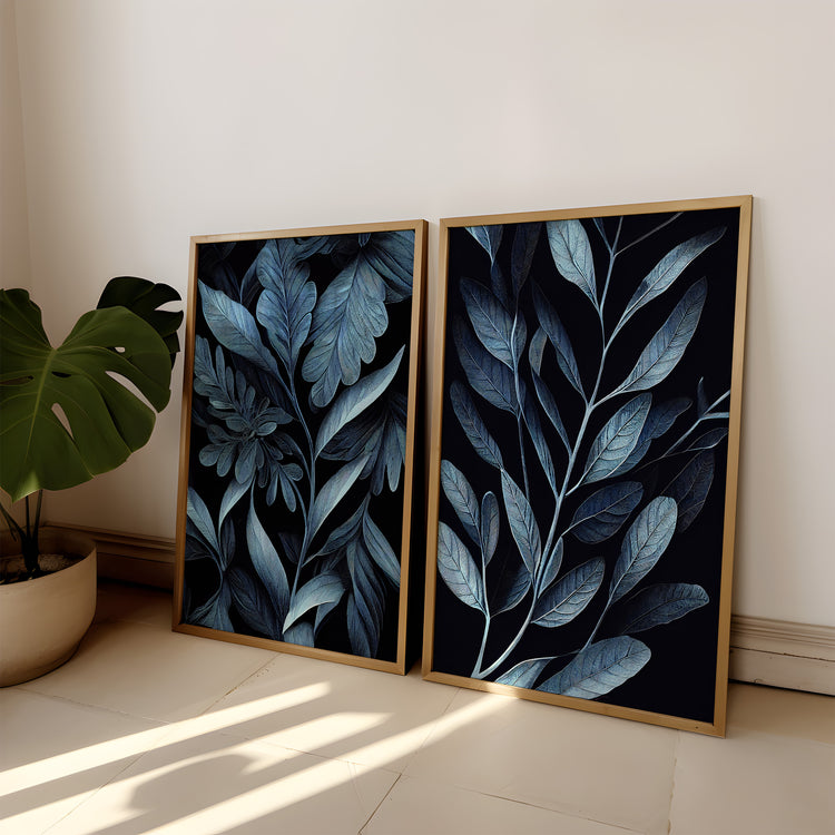 Blue Oak Leaves Set of 2 Prints