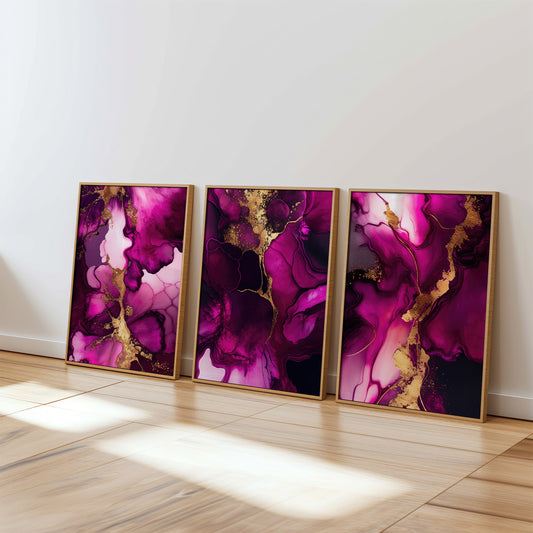 Magenta Gold Marble Set of 3 Prints