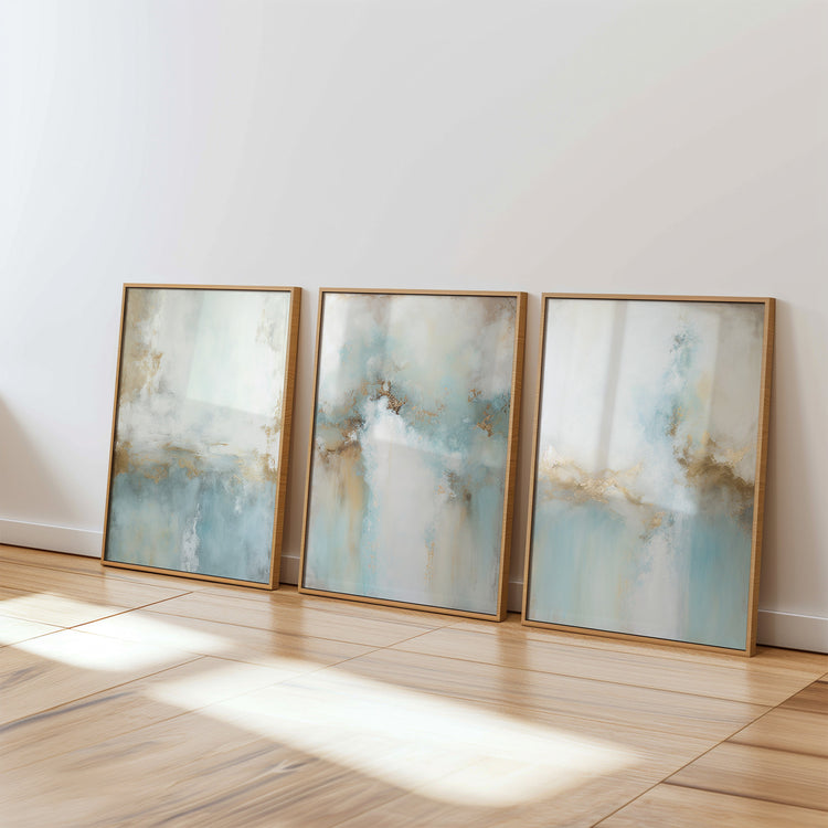 Light Blue and Gold Set of 3 Prints