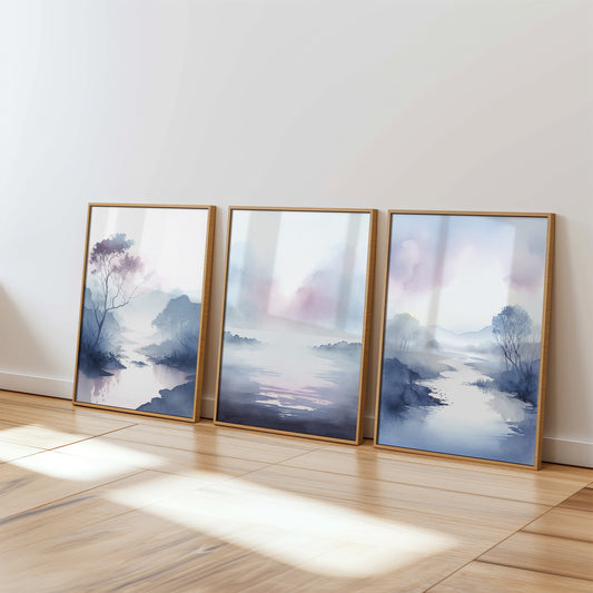 Purple Blue Landscape Set of 3 Prints