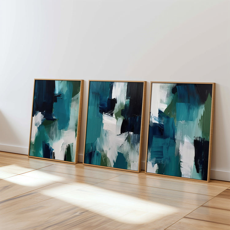 Turquoise and Navy Set of 3 Prints