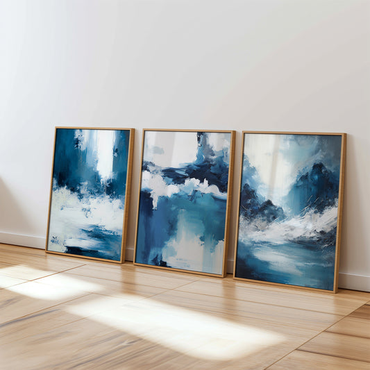 Blue White Set of 3 Prints