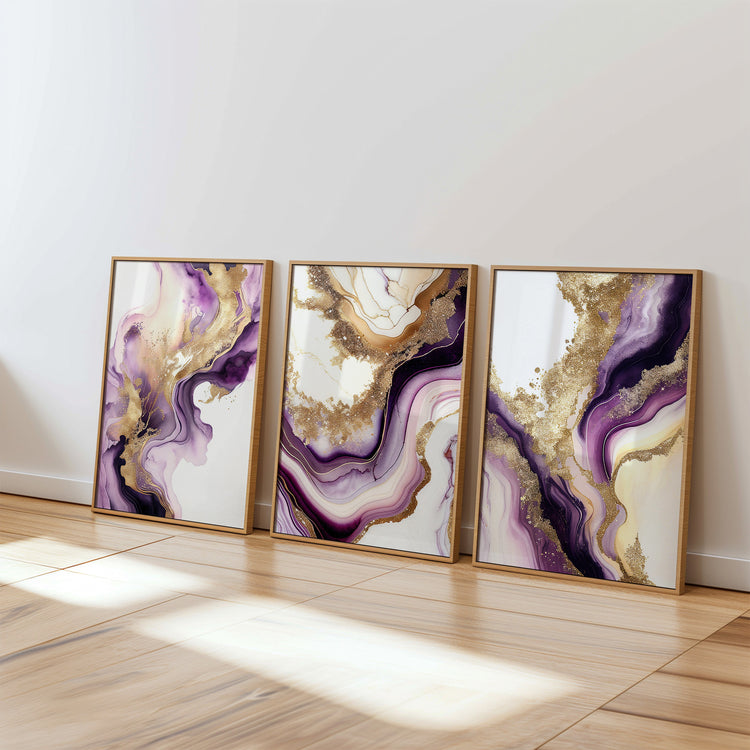 Purple Gold Marble Set of 3 Prints